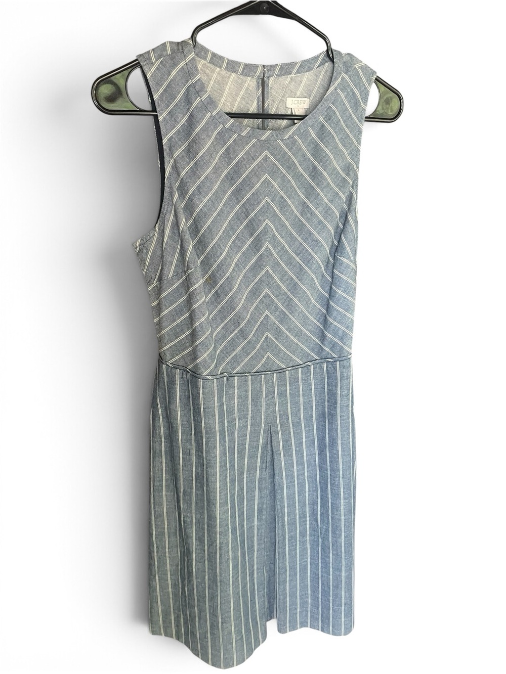 J. Crew 100% Cotton Pinstripe Crisscross Cutout Back Dress Blue White Pockets 4